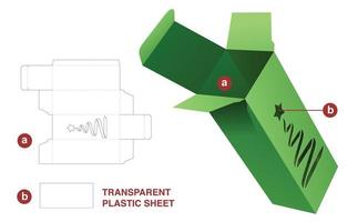 embalaje alto con plantilla troquelada de árbol de navidad estarcido y maqueta 3d vector