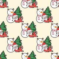 Santa cat with Christmas cartoon seamless pattern vector