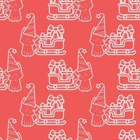 dibujos animados de gato de contorno lindo en el patrón sin costuras del día de navidad vector