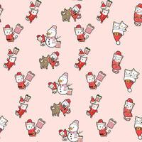 adorable cats with Christmas cartoon seamless pattern vector