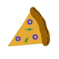 Cartoon design food element slice of pizza. Hand drawn fast food vector