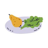 Cartoon design food element. Hand drawn fruit, pear, salad vector