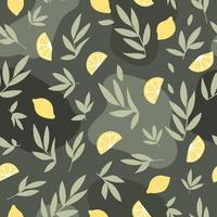 Seamless pattern of leaves and lemons on military background. An unusual pattern is suitable for the most interesting ideas. vector