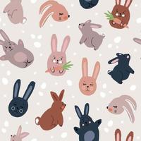 seamless vector pattern of cute drawn bunnies and eggs. tender flat illustration.