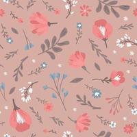 Seamless simple pattern of meadow flowers. Pink vector illustration.