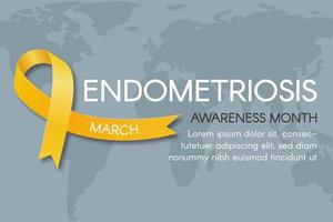 cartel del mes de concientización sobre la endometriosis. cinta amarilla, espacio para texto, mapa mundial. ilustración plana vectorial. vector