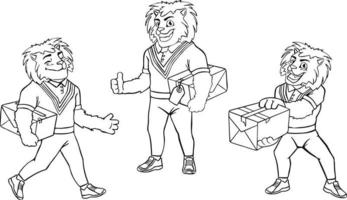 Lion delivery man emotions, symbol in cartoon style, cartoon ser vector