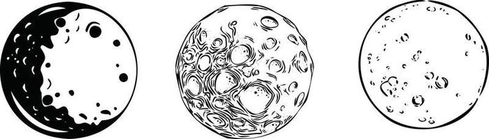Set of full moon silhouette vector illustration