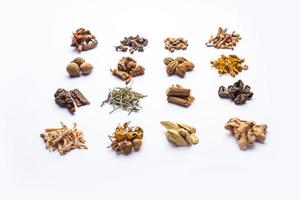 Group of Ayurvedic medicines over white background photo