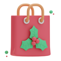 Ilustración de bolsa de compras de navidad de renderizado 3d png