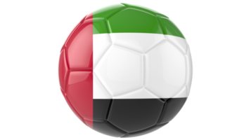 3d realistic soccer ball with the flag of United Arab Emirates on it isolated on transparent PNG background