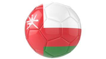 Ballon de football réaliste 3d avec le drapeau d'oman dessus isolé sur fond png transparent