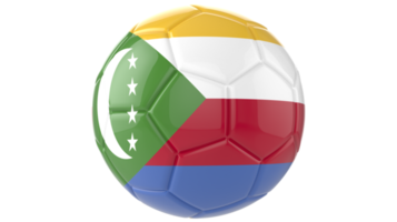 3d bola de futebol realista com a bandeira de comores nela isolada em fundo png transparente