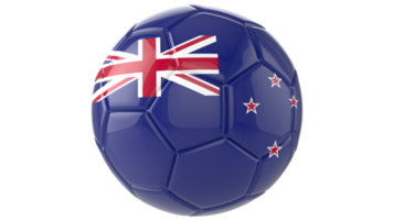Balón de fútbol realista en 3d con la bandera de nueva zelanda aislado en un fondo png transparente