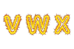 Realistic Fire font text V W X letters of the alphabet png