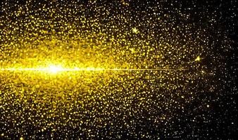 brillo dorado, estrellas de partículas doradas sobre fondo negro. foto