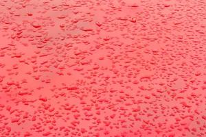 Drops of rain on red background. Natural Pattern of raindrops. photo