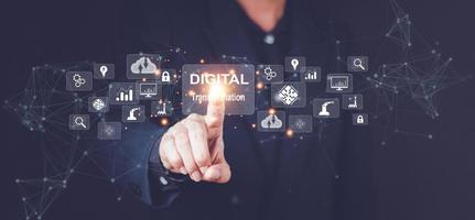 Digital transformation technology strategy, digitization and digitalization of business processes and data, optimize and automate operations, customer service management, internet and cloud computing photo