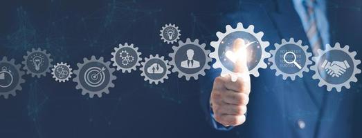 Business process management and automation with person validating document in workflow. Digital transformation, BPM and RPA to increase efficiency and productivity at work. photo