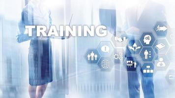 Business training concept. Training Webinar E-learning. Financial technology and communication concept photo