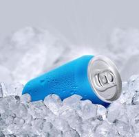 Aluminum Tin Can with ice cubes. 3d render photo