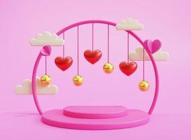 3d render love valentine's podium with cloud heart photo