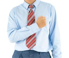 Male wearing blue shirt reaching hand out with clipping path photo