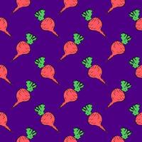 Red beet, seamless pattern on purple background. vector