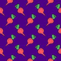 Red beet, seamless pattern on purple background. vector