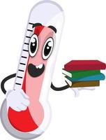 Thermometer with books, illustration, vector on white background.