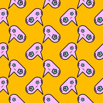 Tired conversation bubble, seamless pattern on yellow background. vector