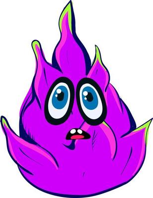 Scared dragon fruit, illustration, vector on white background.