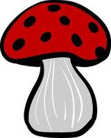 Red mushroom with black dots, illustration, vector on white background.