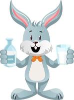 Bunny with milk, illustration, vector on white background.