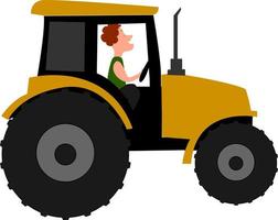 Yellow tractor, illustration, vector on white background.