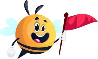 Bee holding red flag, illustration, vector on white background.