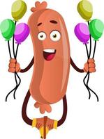 Sausage with balloons, illustration, vector on white background.