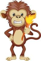 Monkey with torch, illustration, vector on white background.