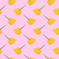 Cute cheese on a stick, seamless pattern on pink background. vector