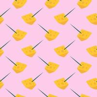 Cute cheese on a stick, seamless pattern on pink background. vector