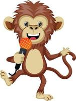 Monkey with microphone, illustration, vector on white background.