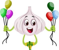 Garlic with balloons, illustration, vector on white background.