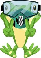 Cheerful frog diving with a diving mask, illustration, vector on white background.