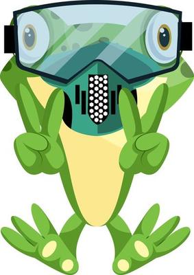 Cheerful frog diving with a diving mask, illustration, vector on white background.