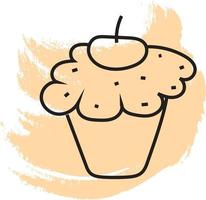 Cupcake with a cherry on top, icon illustration, vector on white background