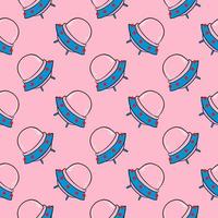 Little alien UFO,seamless pattern on pink background. vector