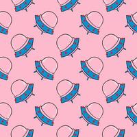 Little alien UFO,seamless pattern on pink background. vector