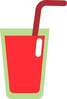 Red juice in glass with straw, illustration, vector on a white background.