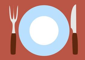 Plate with fork and knife, illustration, vector on white background.