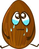 Sad almond, illustration, vector on white background.